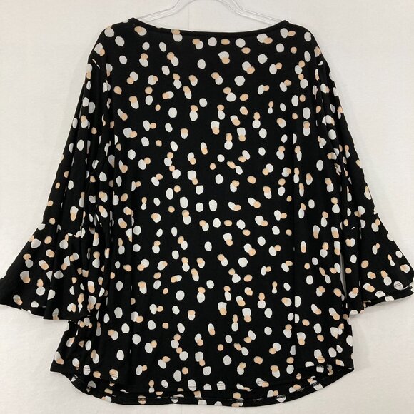 Carmen Top size 2X Black Polka Dot Flare Sleeve Stretch Knit Office Career - Picture 7 of 8